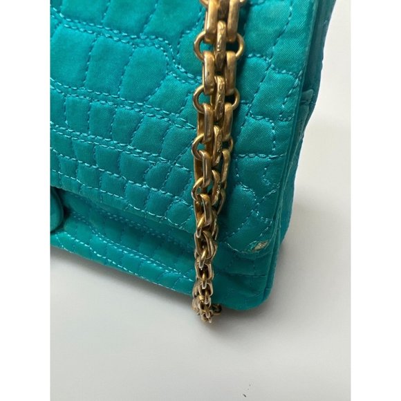 CHANEL - Reissue Small 2.55 Satin Crocodile Stitche - Turquoise / Gold Crossbody - Picture 11 of 15